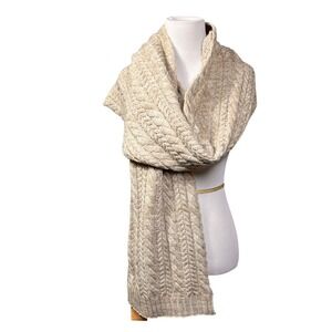 Frye Cable Knit Scarf Oatmeal Beige Chunky Winter Wrap NWT